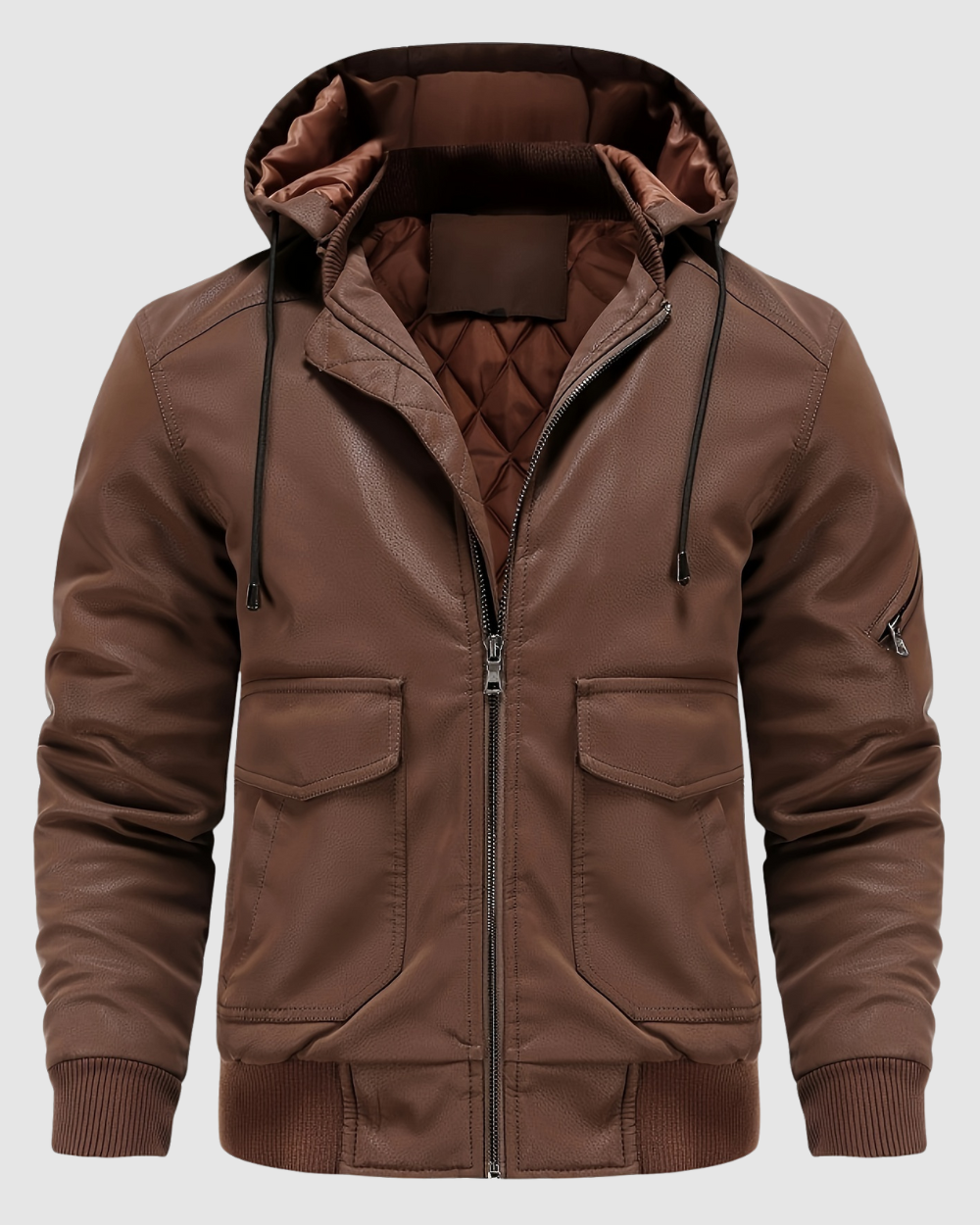 Heren PU Leren Jas met Capuchon – Warm & Casual - Herfst/Winter