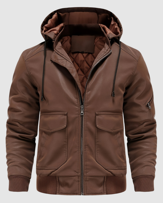 Heren PU Leren Jas met Capuchon – Warm & Casual - Herfst/Winter
