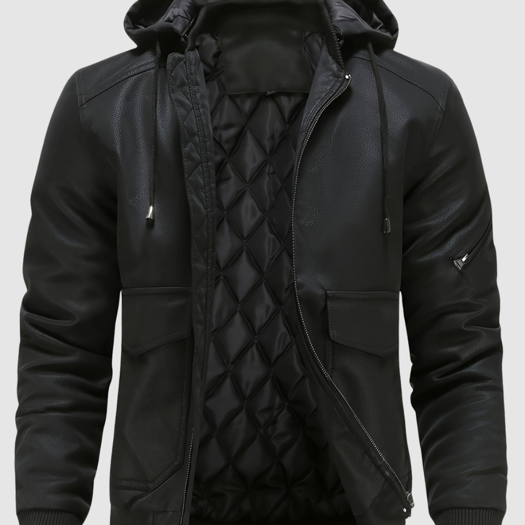 Heren PU Leren Jas met Capuchon – Warm & Casual - Herfst/Winter
