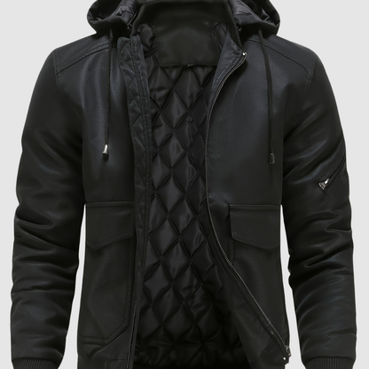 Heren PU Leren Jas met Capuchon – Warm & Casual - Herfst/Winter