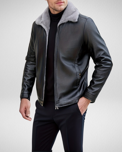 Heren PE Leren Winterjas – Warm met Fleece Voering