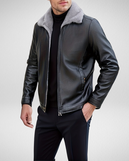 Heren PE Leren Winterjas – Warm met Fleece Voering