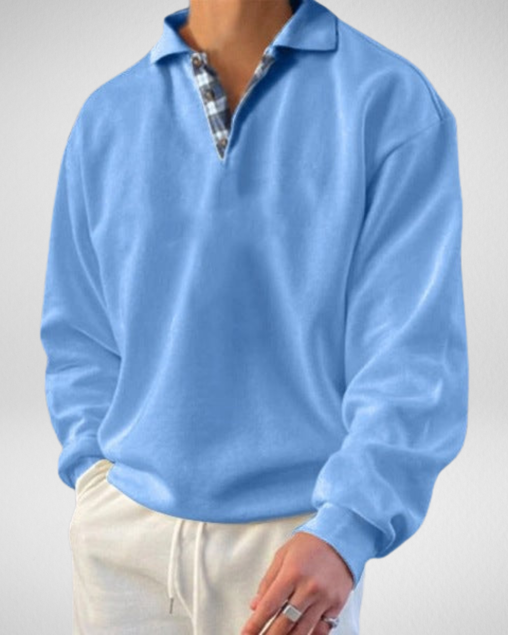 Heren Sweatshirt – V-Hals met Revers – Losse Pasvorm