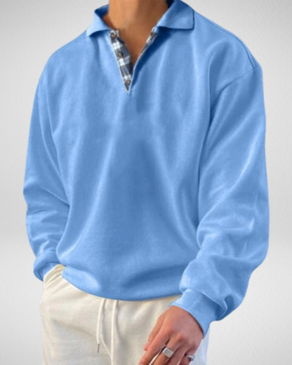 Heren Sweatshirt – V-Hals met Revers – Losse Pasvorm