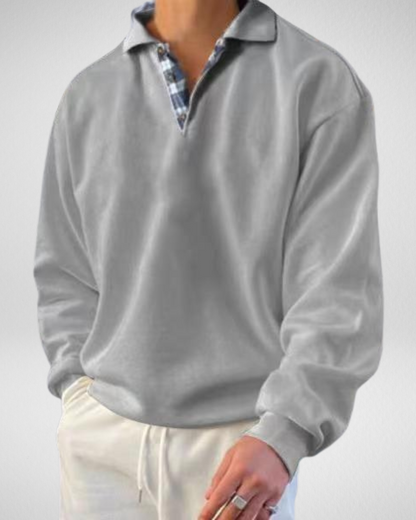 Heren Sweatshirt – V-Hals met Revers – Losse Pasvorm