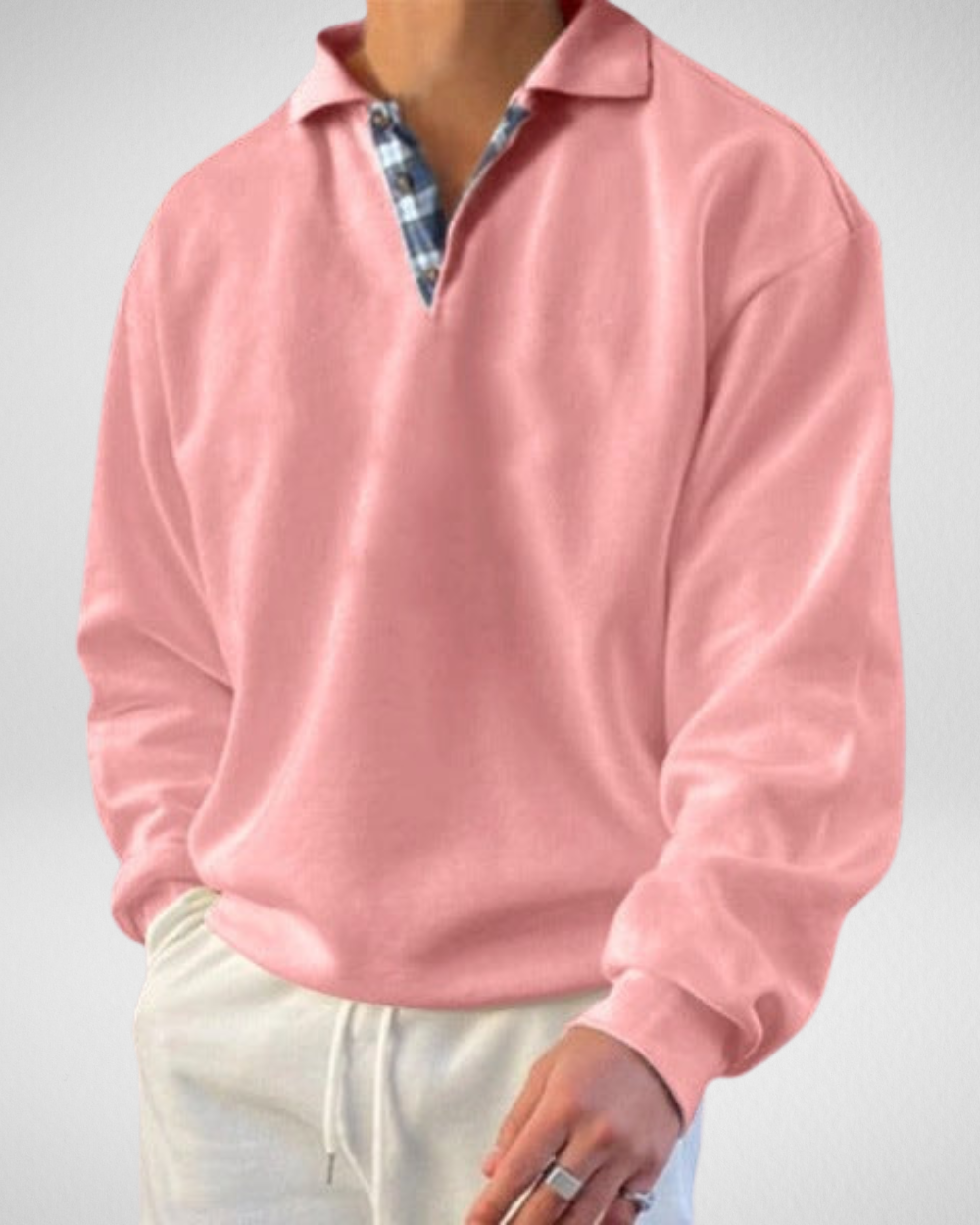 Heren Sweatshirt – V-Hals met Revers – Losse Pasvorm