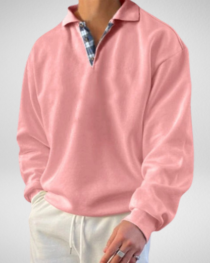 Heren Sweatshirt – V-Hals met Revers – Losse Pasvorm