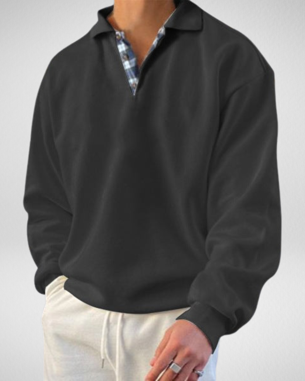 Heren Sweatshirt – V-Hals met Revers – Losse Pasvorm