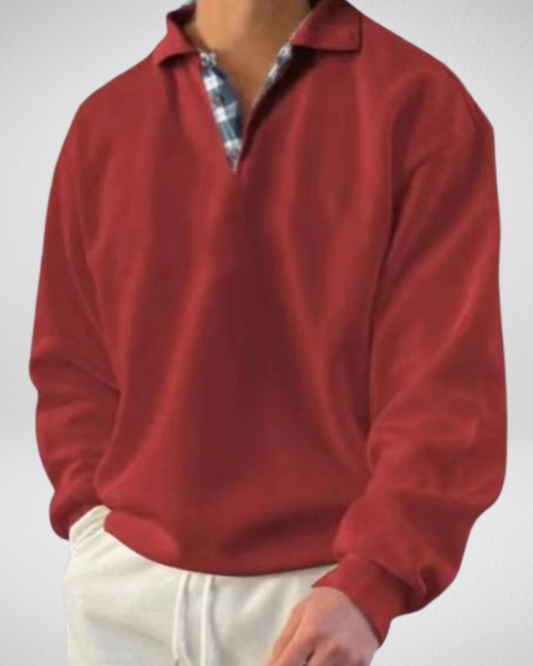 Heren Sweatshirt – V-Hals met Revers – Losse Pasvorm