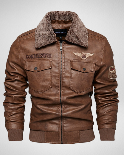 Heren PE Leren Jas – Pilotenstijl – Warme Kraag – Herfst/Winter