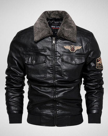 Heren PE Leren Jas – Pilotenstijl – Warme Kraag – Herfst/Winter