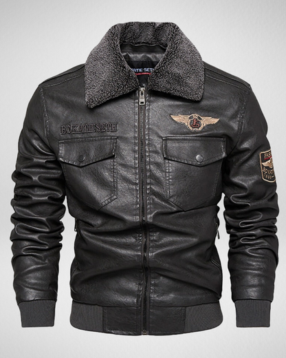 Heren PE Leren Jas – Pilotenstijl – Warme Kraag – Herfst/Winter