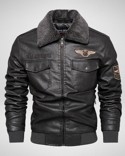 Heren PE Leren Jas – Pilotenstijl – Warme Kraag – Herfst/Winter