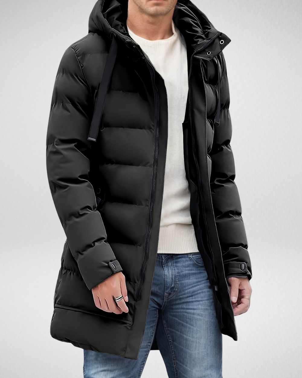 Heren Lange Gewatteerde Winterjas – Warm – Met Capuchon