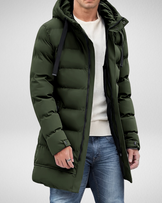 Heren Lange Gewatteerde Winterjas – Warm – Met Capuchon