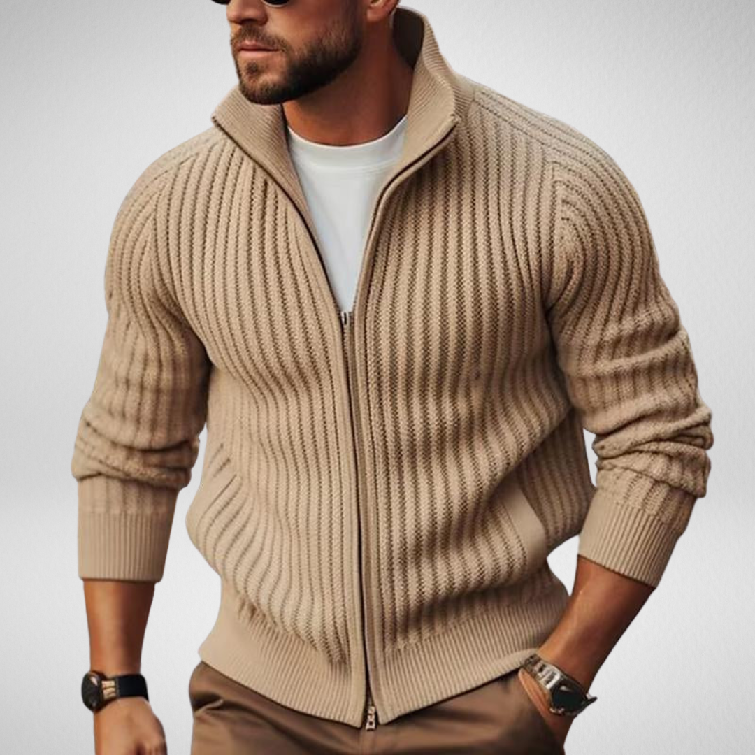 Heren Knitted Cardigan Vest – Met Rits - Ribbelstructuur