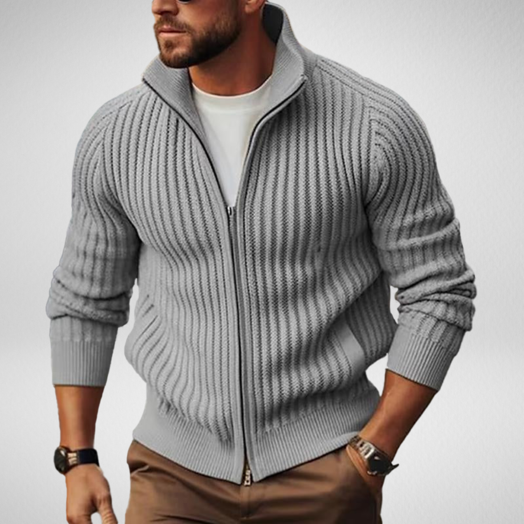 Heren Knitted Cardigan Vest – Met Rits - Ribbelstructuur