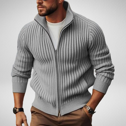 Heren Knitted Cardigan Vest – Met Rits - Ribbelstructuur