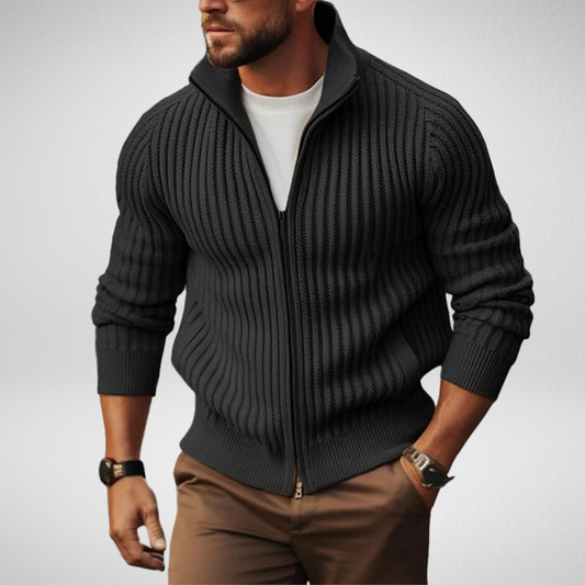 Heren Knitted Cardigan Vest – Met Rits - Ribbelstructuur