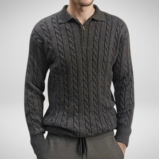 Heren Quarter-Zip Trui – Klassiek Kabelpatroon - Stijlvol