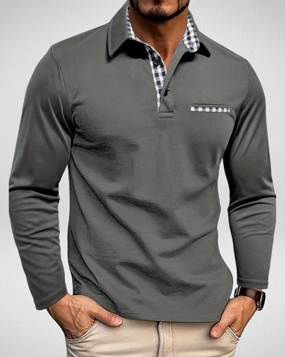 Heren Polo Shirt – Lange Mouw – Geruit Detail Look