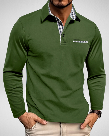 Heren Polo Shirt – Lange Mouw – Geruit Detail Look