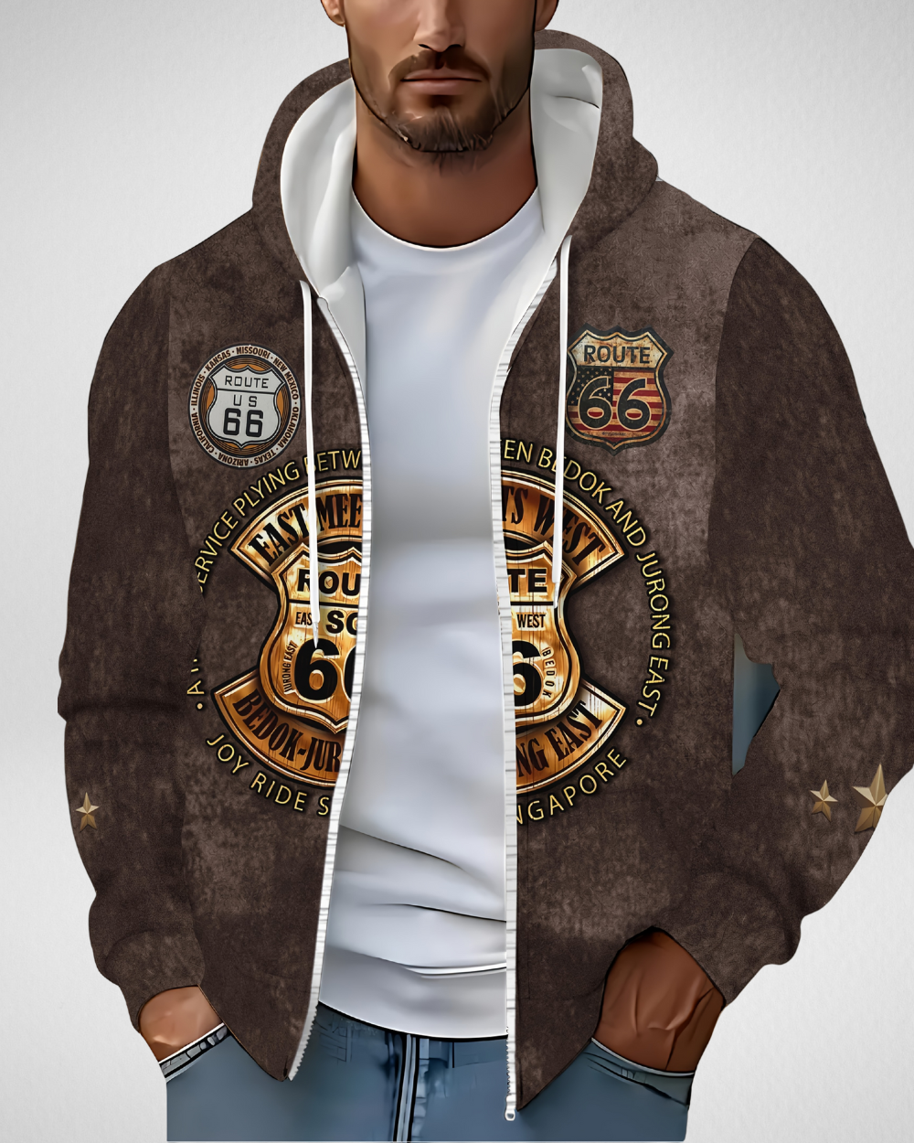 Heren Hoodie – Route 66 Print – Casual Winter
