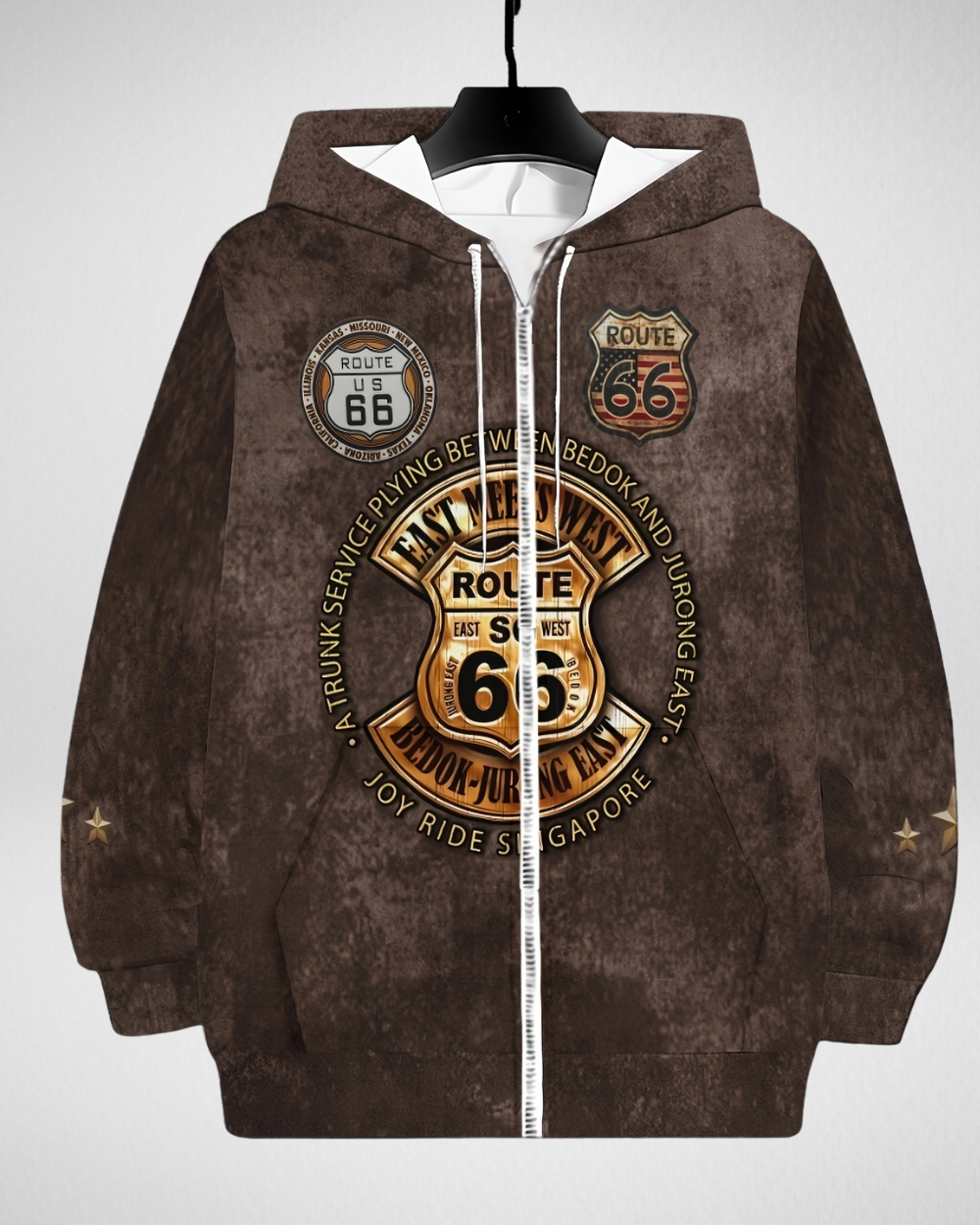 Heren Hoodie – Route 66 Print – Casual Winter
