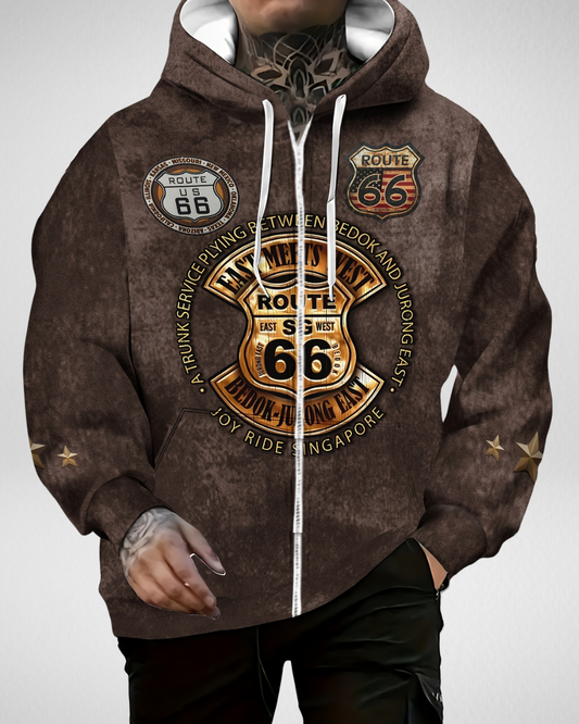 Heren Hoodie – Route 66 Print – Casual Winter