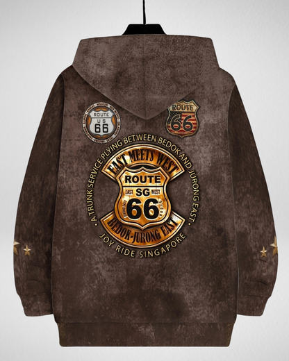 Heren Hoodie – Route 66 Print – Casual Winter