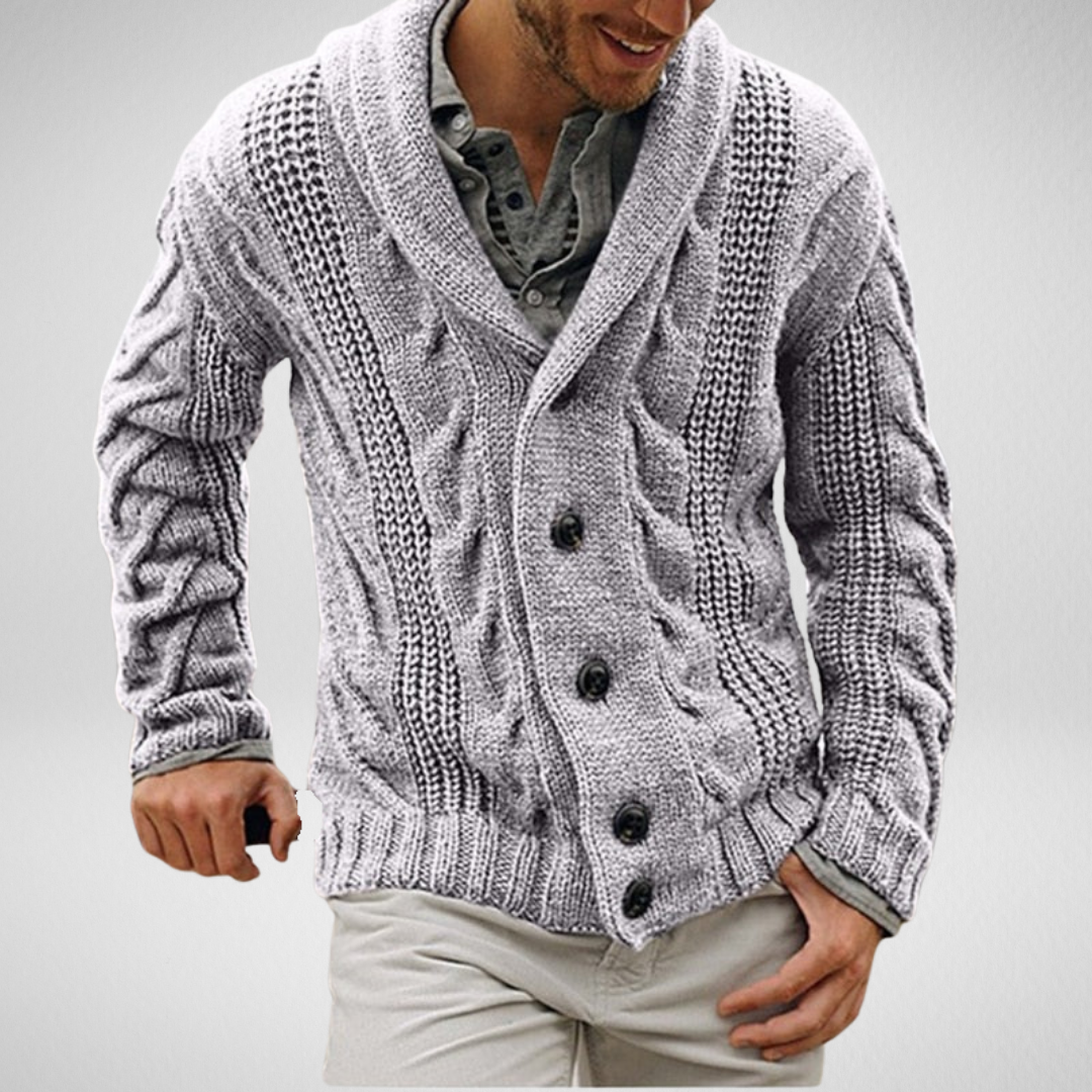 Heren Gebreide Cardigan – Warm & Stijlvol met Sjaalkraag