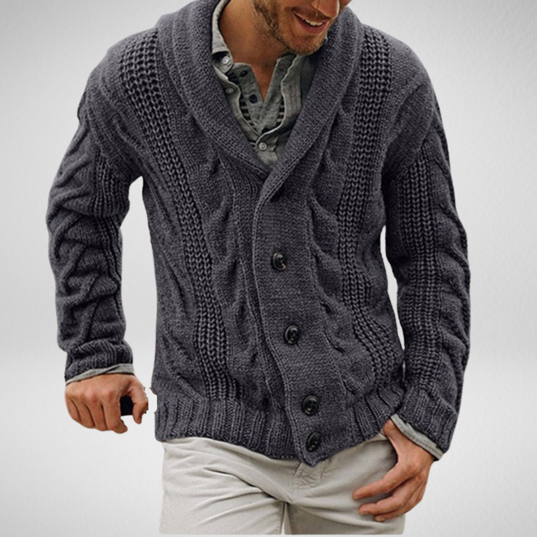 Heren Gebreide Cardigan – Warm & Stijlvol met Sjaalkraag