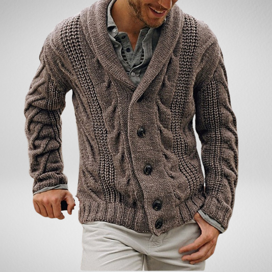Heren Gebreide Cardigan – Warm & Stijlvol met Sjaalkraag