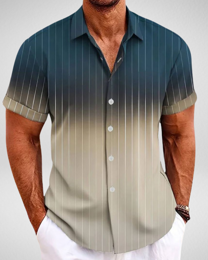 Heren Overhemd Korte Mouw – Ombre Strepen – Zomerse Casual Look
