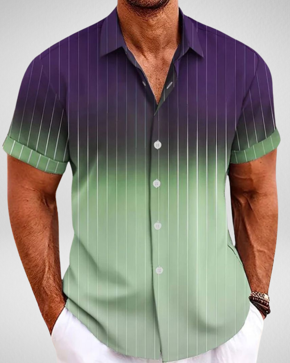 Heren Overhemd Korte Mouw – Ombre Strepen – Zomerse Casual Look