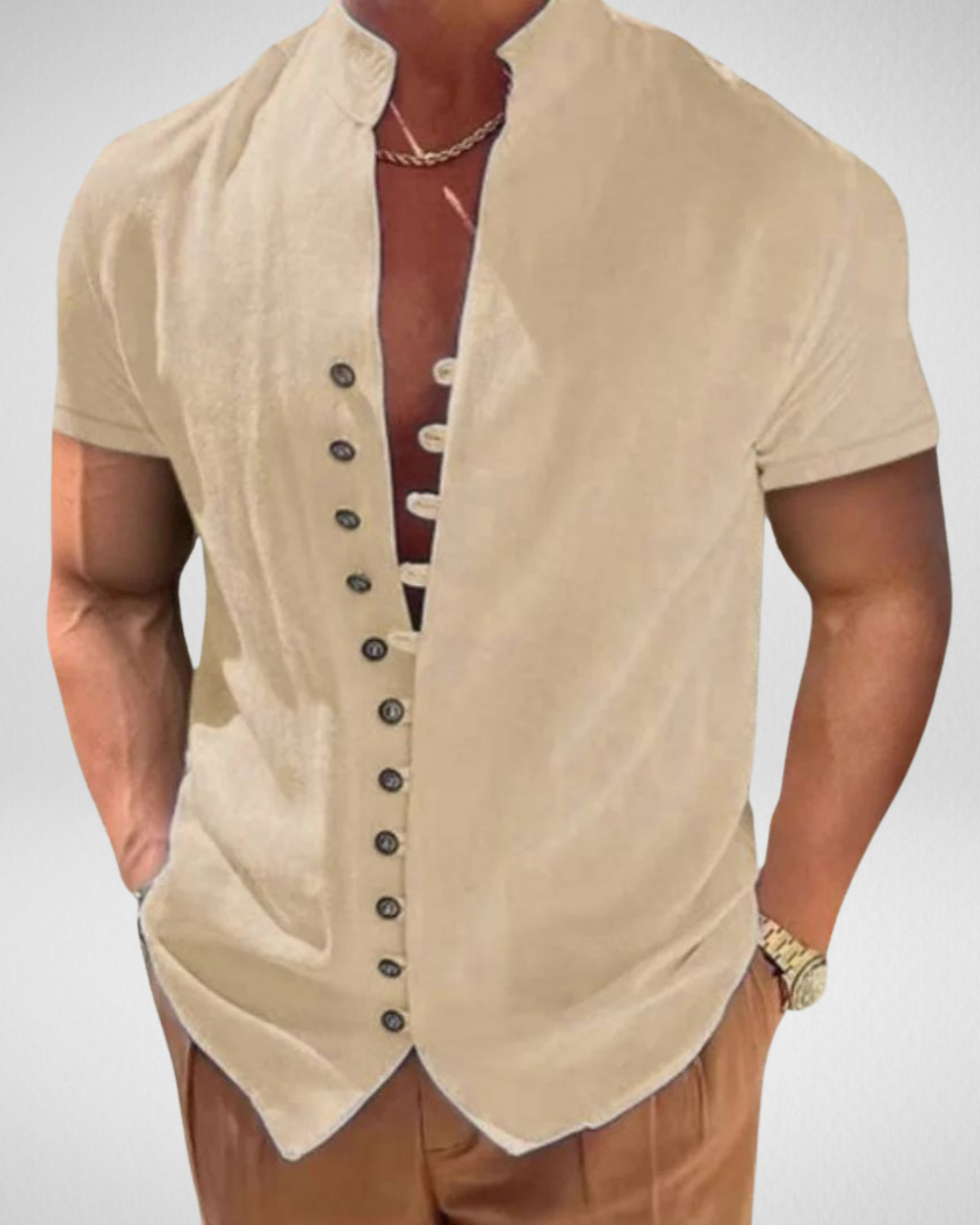 Heren Overhemd Korte Mouw – Mao Kraag – Avondlook Zomer Casual