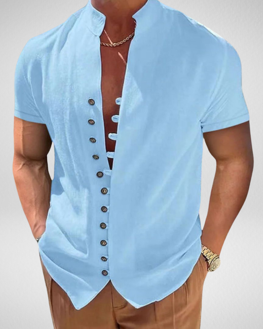 Heren Overhemd Korte Mouw – Mao Kraag – Avondlook Zomer Casual
