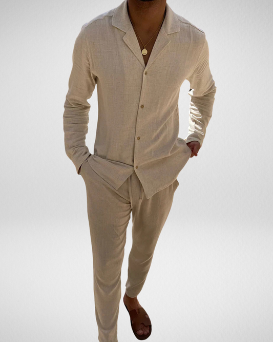 Linnenlook heren set – Cubaanse kraag – Zomerse relaxed look
