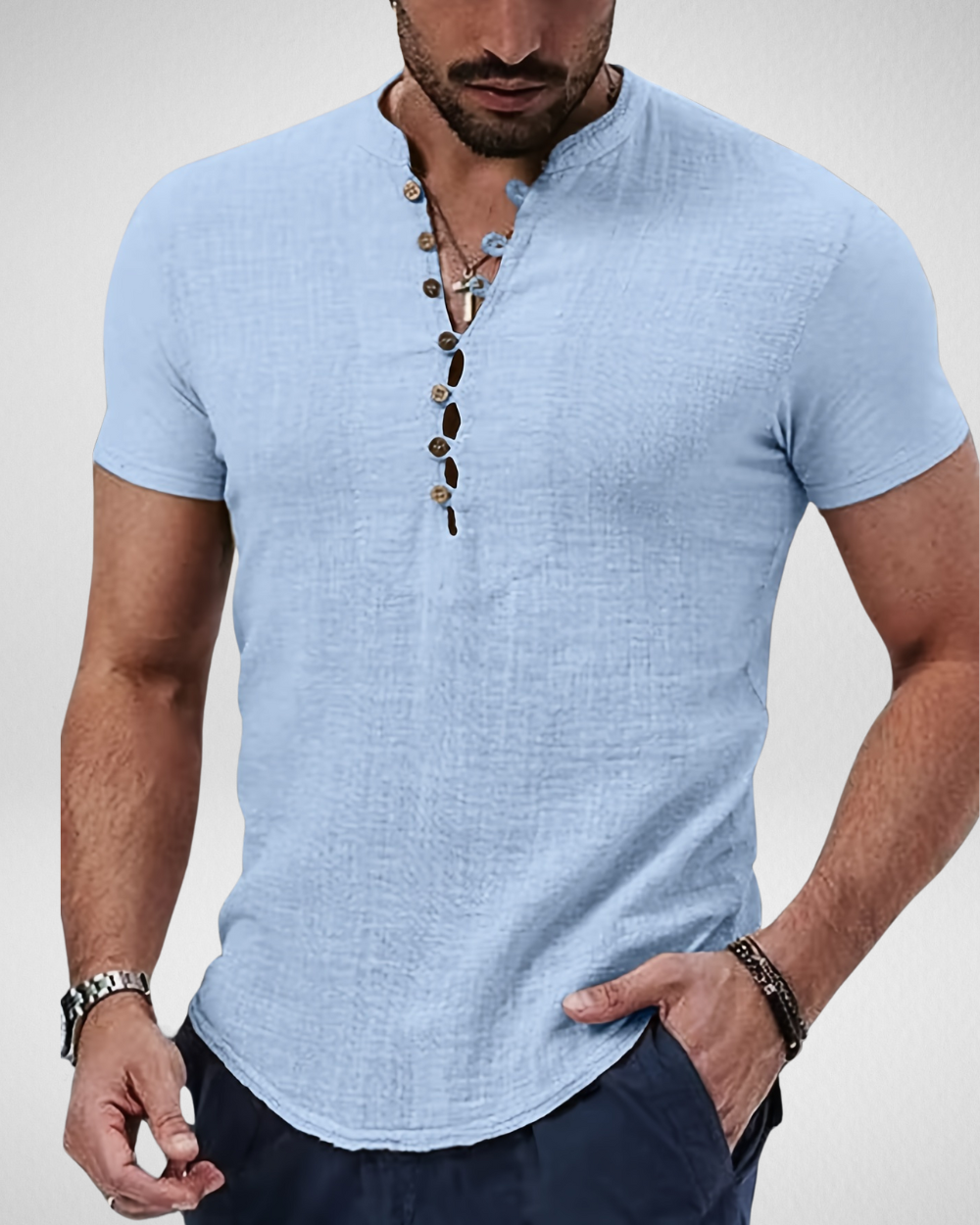 Heren Casual Henley Shirt – Lichtgewicht & Stijlvol - Zomer
