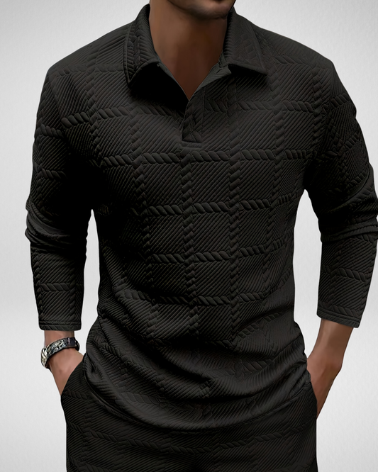 Heren Polo Lange Mouw – Geweven Textuur – Luxe Look
