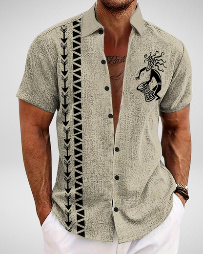 Heren Zomer Overhemd – Tribal Print – Korte Mouwen