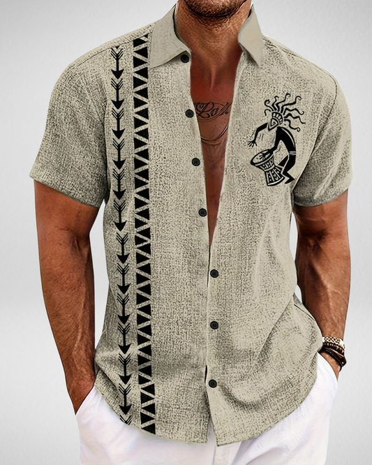 Heren Zomer Overhemd – Tribal Print – Korte Mouwen