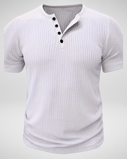 Heren Rib T-Shirt - Knoopsluiting – Comfortabel & Stijlvol