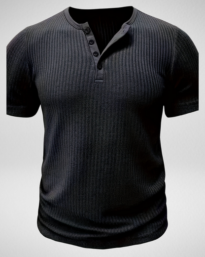 Heren Rib T-Shirt - Knoopsluiting – Comfortabel & Stijlvol