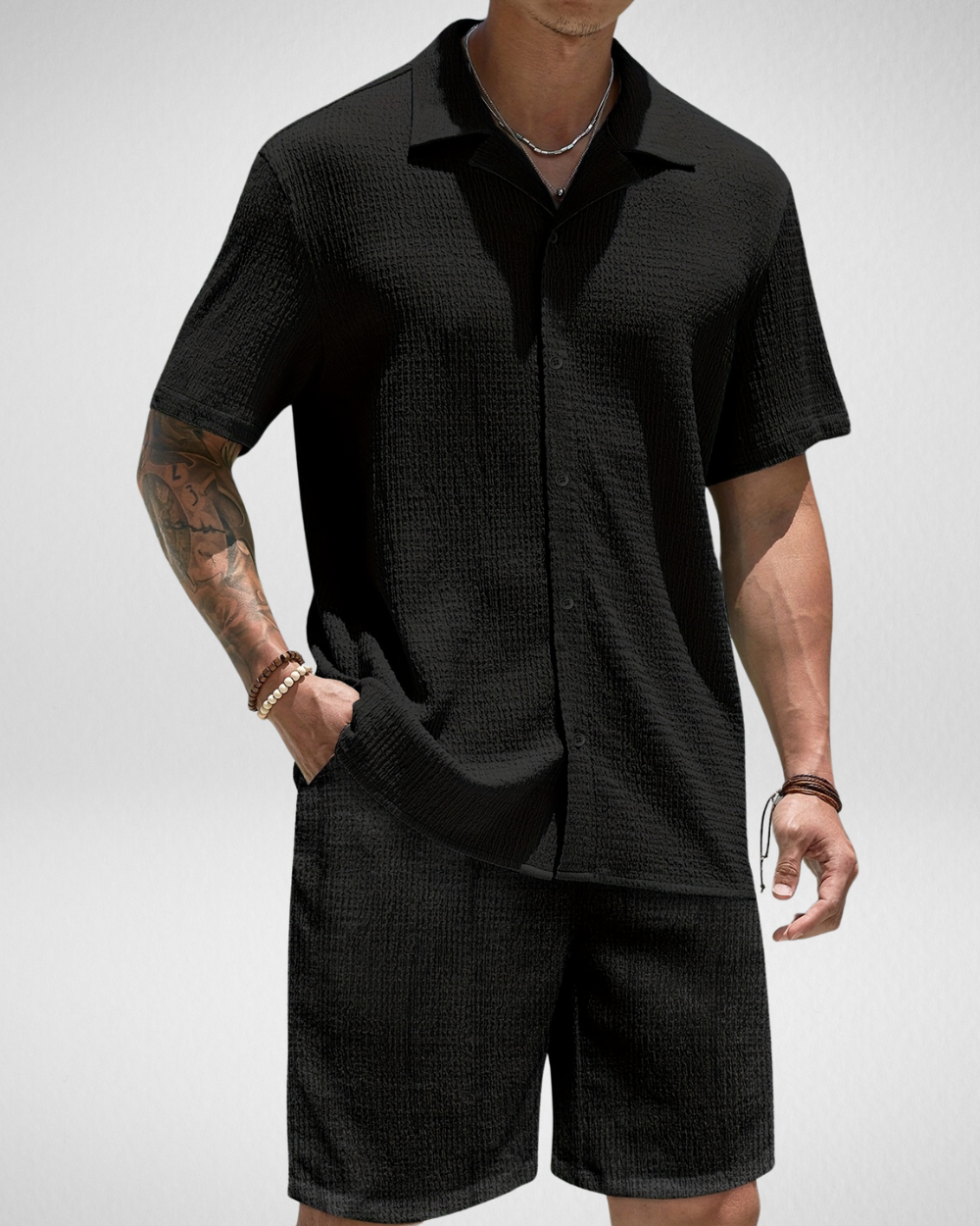 Luchtige Heren Set – Korte Mouwen Overhemd & Shorts - Zomer