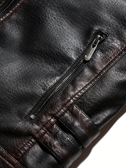 Heren PU Jas met Bontvoering – Ritsluiting – Vintage Stijl