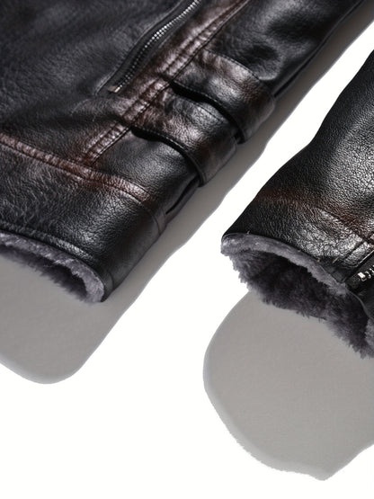 Heren PU Jas met Bontvoering – Ritsluiting – Vintage Stijl